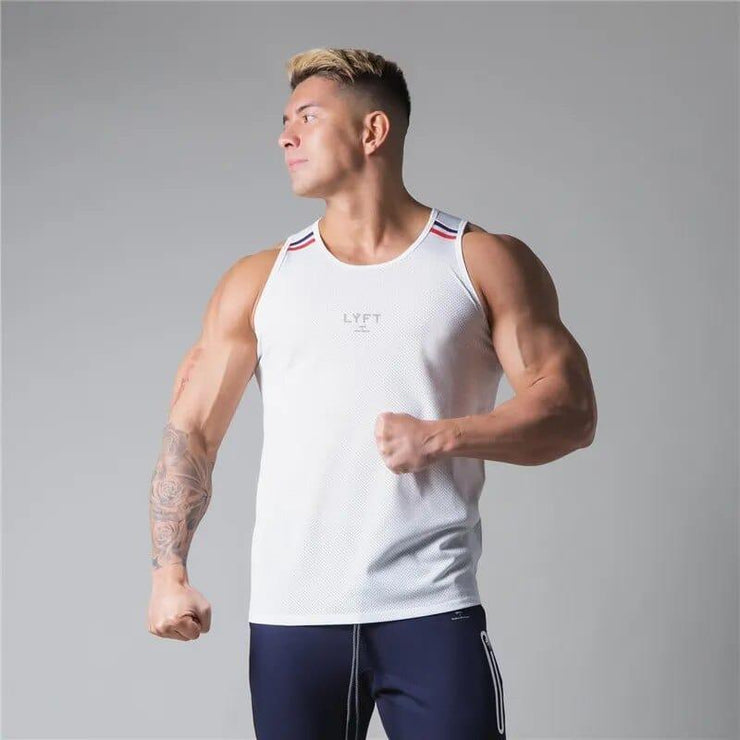 Mesh Breathable Striped Tank Tops - UK Home Gym Equipment 